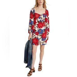 Floral NEW Sweetheart Neck Blouson Sleeves Cottagecore Boho Babydoll Dress Sz. L